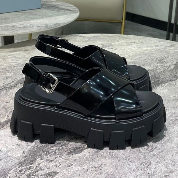 

designer woman sandals monolith rubber sandal nylon bands women sandals buckle strap platform shoes chunky flip flops canvas trend, Black