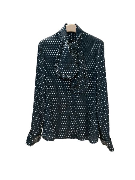 

new style vintage and brilliant polka dot ruffle neckline shirt, White