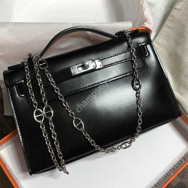 

designer herme kellies handbags 2022 portable generation box leather single shoulder messenger bag mini texture black silver buckle bag wm32