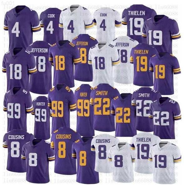 

football jersey minnesota''vikings''19 adam thielen 18 justin jefferson 4 dalvin cook 22 harrison smith 99 danielle hunt, Black;red