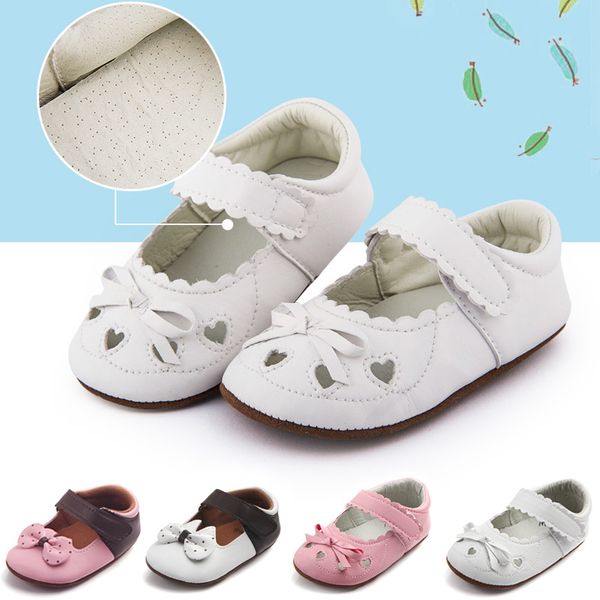 

newborn baby girls leather first walkers cute bow rubber sole anti-slip moccasins party wedding princess shoes