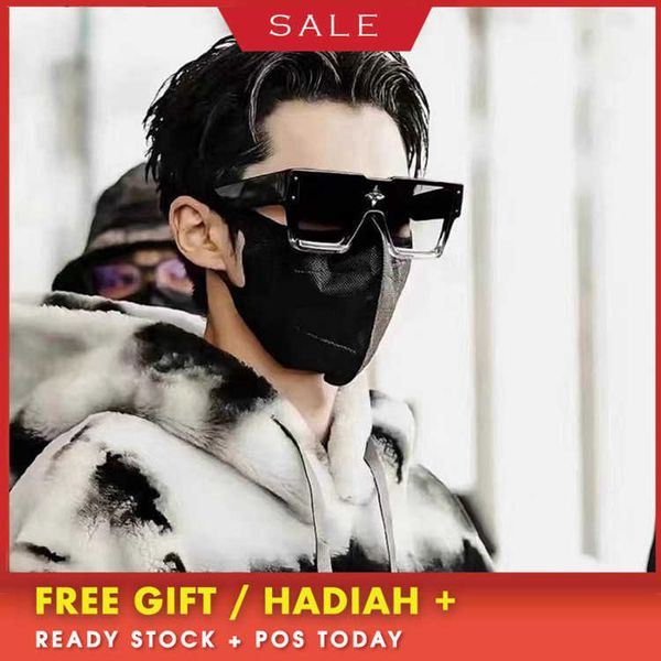 

luxury designer sunglasses wang hedi's in the same style fashionable 1-piece lens wind goggl uv proof, White;black