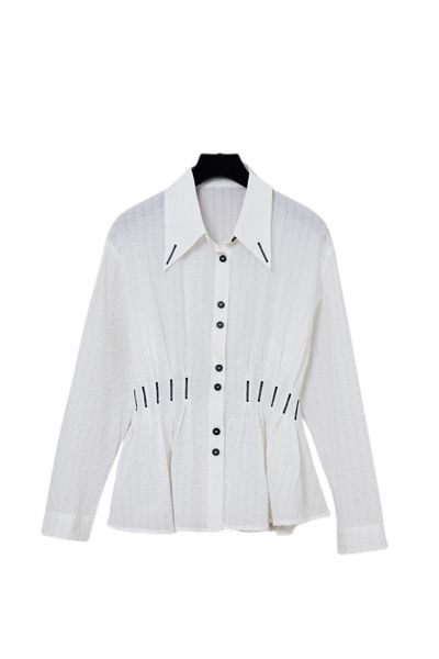 

autumn and winter new high-grade plain color waist dry folding shirt, White