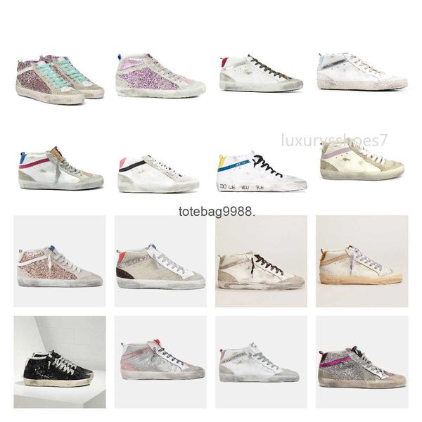 

luxury mid star high sneakers shoes golden women fashion casual shoes designer sequin classic white do-old dirty men shoe, Black
