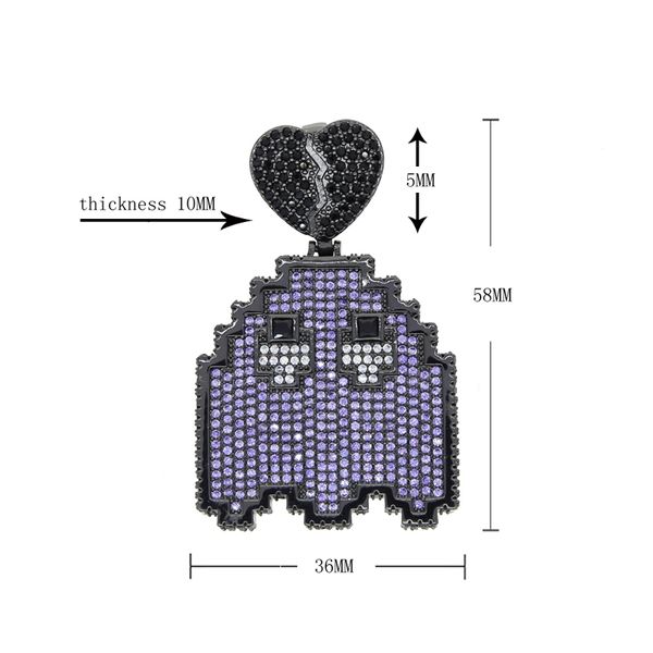 

new hip hop pendant paved purple cz stone with black gold plated punks tyles necklace jewelry with rope chain for women men wholesale, Silver