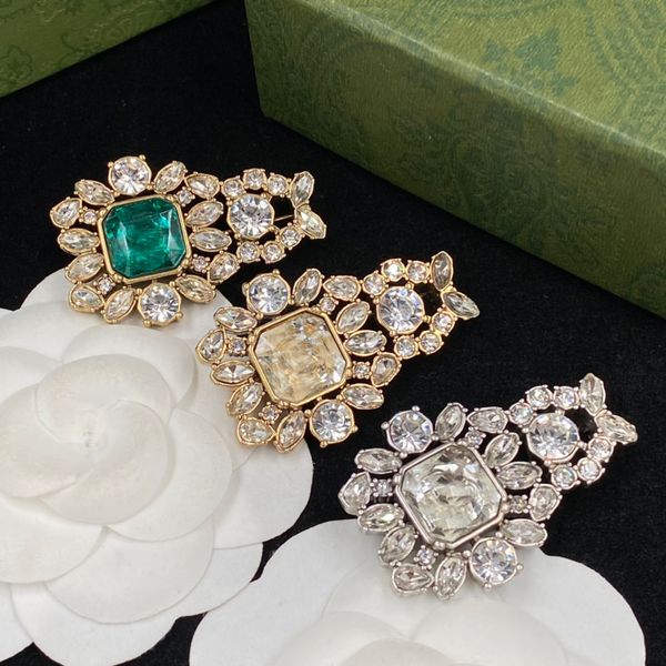 

brooches classic style white green gemstone gold and silver edge luxury brooch designer for woman girl lady celebrity same style broche gift, Gray
