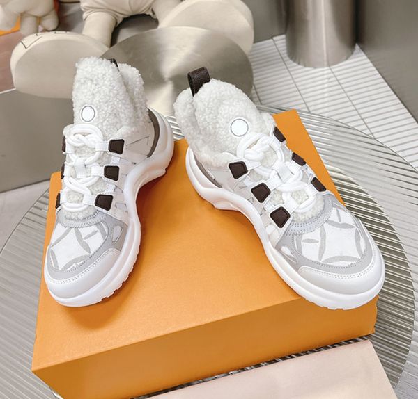 

women casual shoes archlight winter fluffy trainers velvet calf leather mesh bow laces bouncy outsole sneaker designer luxurys fashion ladie, Black