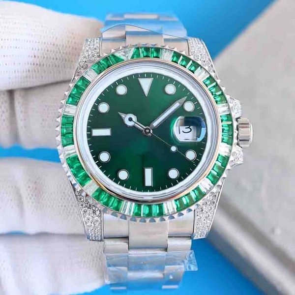 

designer men's watch submarine green round dial 40mm diamond time mark sapphire crystal glass folding buckle stainless steel 904 automa, Slivery;brown