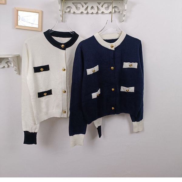

1220 xl 2023 autumn sweaters women's cardigan crew neck blue white long sleeve brand same style women's xue, White;black