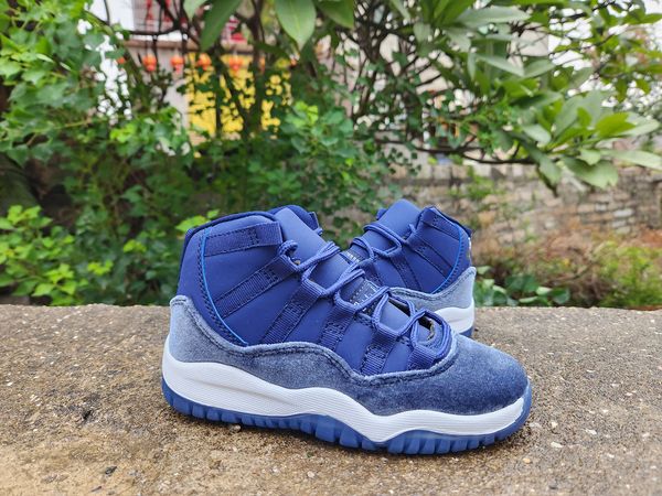 

11s kid shoes raging bull red suede tongue gumma blue midnight navy velvet concord bred basketball kids baby 11 baby sneakers, Black