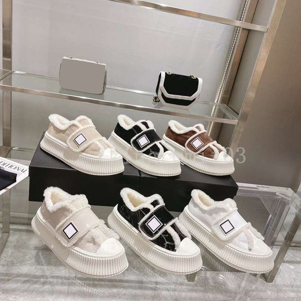 

designer casual shoes vintage women shoe fur furry thick soled classic fashion canvas shoe simple round toes platform sneakers warm winter, Black