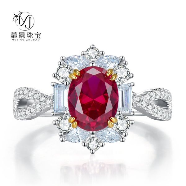 

wedding accessories pure silver engagement rings fadeless single red diamond birdal ring proposal ring no fading ladies jewelry r186, White