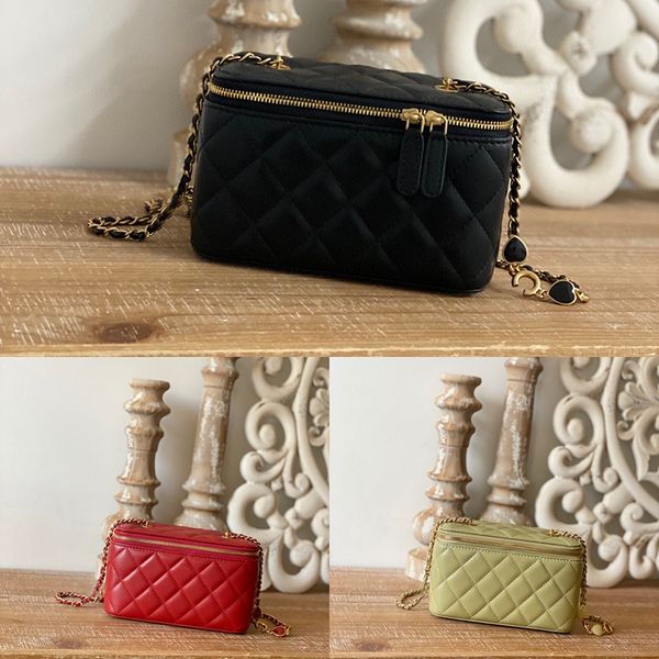 

10a retro mirror quality luxury designer vanity with chain bags 17cm lambskin small cosmetic bags withbox c207