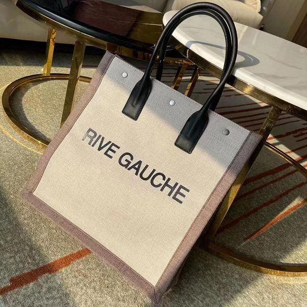 

trend rive gauche totes bags luxury designer women straw shopping bag weave leather handles large capacity summer travel pocket
