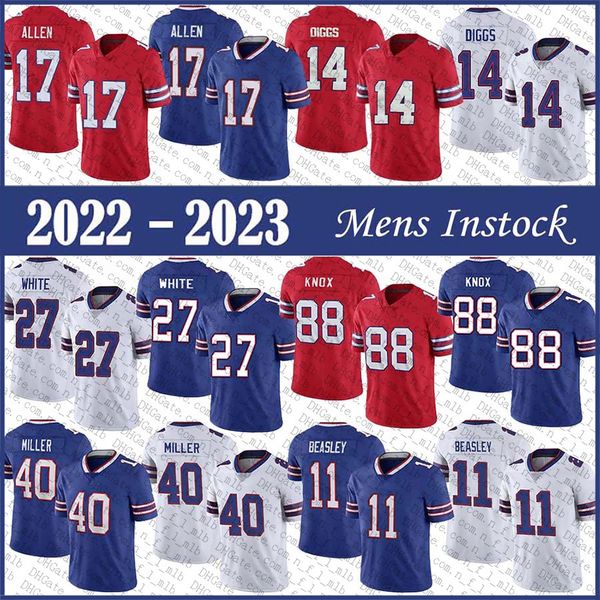 

17 josh allen 14 stefon diggs mens football''nfl''jersey 88 dawson knox 27 tredavious white 40 von miller 11 cole beasle, Black;red