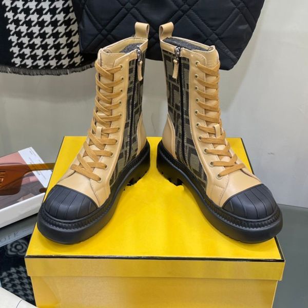 

designers half boots domino combat cowskin pair with printed fabric fashion womens shoes lace up zip martin booties thick bottom motorcycle, Black