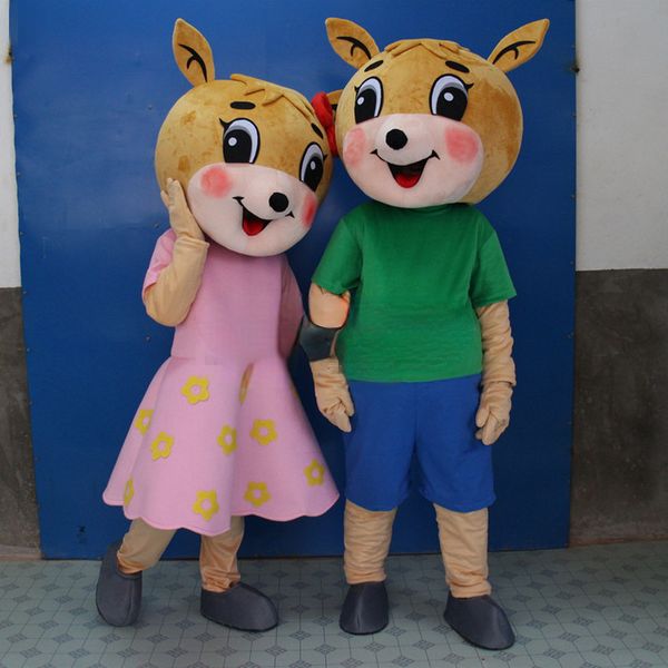 

sika deer couple mascot costume suits party game dress outfits promotion carnival halloween xmas easter ad clothes, Red;yellow