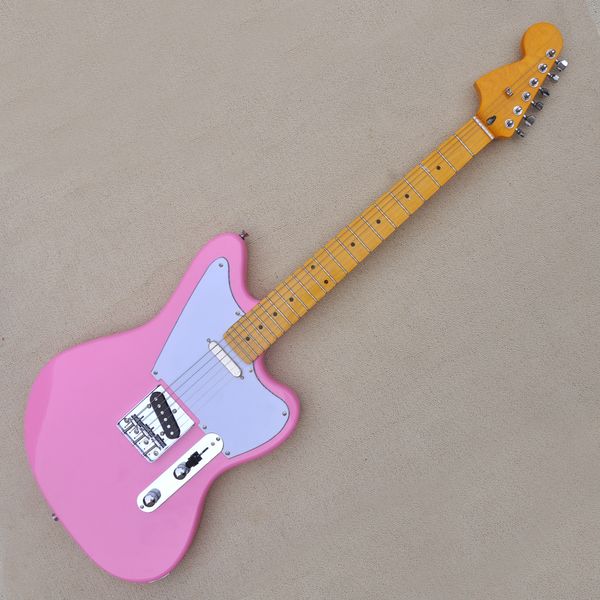 

factory custom pink electric guitar with ss pickups maple fretboard white pickguard 22 frets reverse headstock can be customized