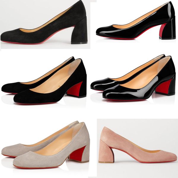 

women sandal high heel pumps block heel reds sole shoes suede and leather miss sab 55mm/85mm round toe luxury brand lady dress pump with box, Black