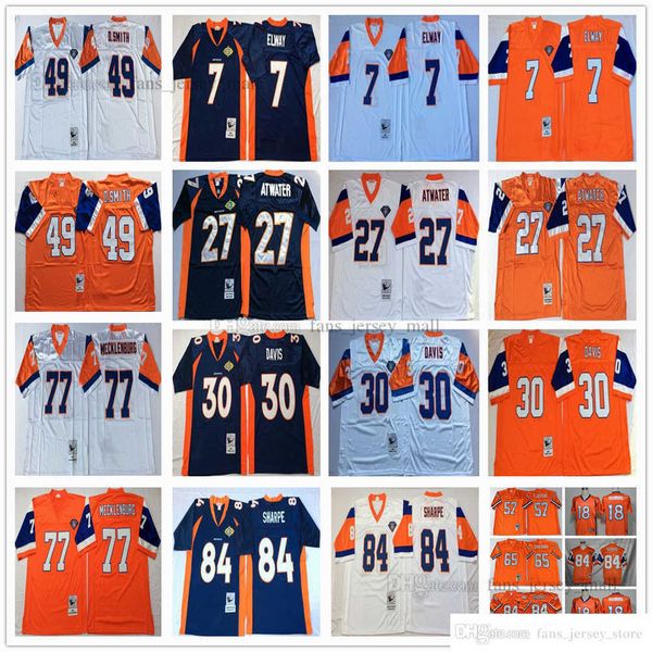 

ncaa vintage football 7 john elway jersey 27 steve atwater 30 terrell davis 49 d.smith orange 57 tom jackson 77 karl mecklenburg 65 gary zim, Black;red