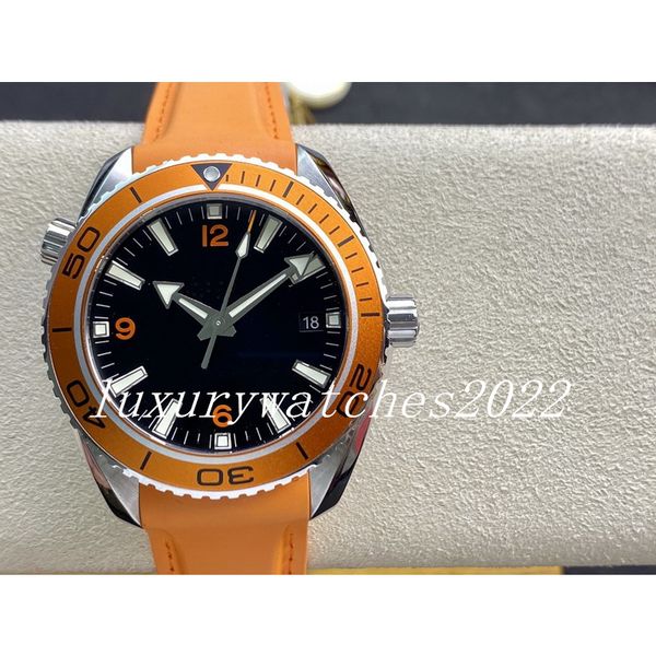 

quality mens watch 42mm automatic cal.8500 movement orange black men apnea james bond 007 ocean diver 600m planet professional rubber strap, Slivery;brown