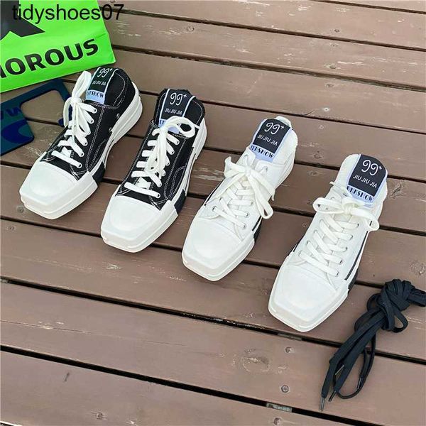 

designer dress shoes ro co branded square head high canvas for women 2022 new summer style thick soled casual small white shoes size 35-46, Black