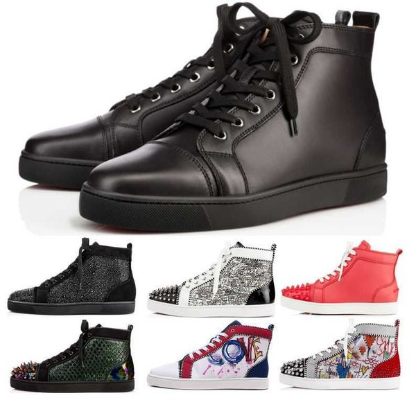 

new christians designer shoes with box 2022 red sed shoes stud rivets designer shoes high -ankle boots men women flat shoe sty avqu, Black