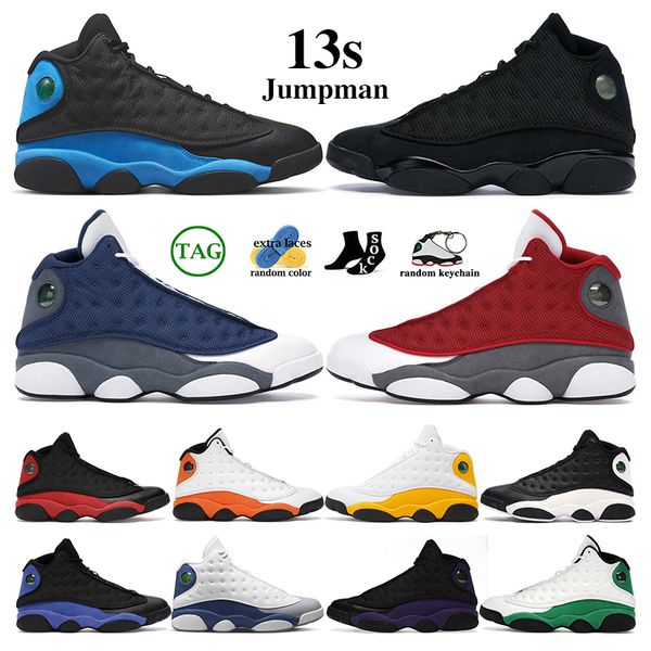 

13s 13 men women basketball shoes french university blue black cat hyper royal flint bred chicago starfish reverse he got game del sol mens