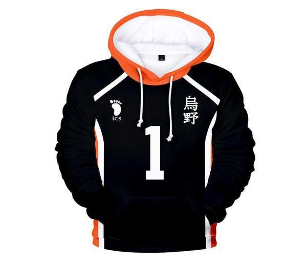 

haikyuu hoodie sweatshirt kids hinata shoyo kageyama tobio cosplay costume 3d print karasuno funny hoodie anime x06105408857, Black