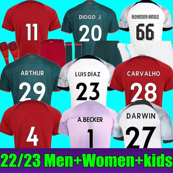 

22 23 soccer jerseys home away 3rd darwin 2022 2023 mohamed diogo luis diaz alexander arnold football kit shirts men kids uniform, Black;yellow