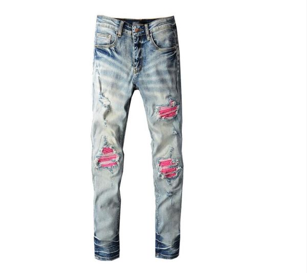 

spring straight men039s jeans ins korean ink splashing graffiti wash hole tide brand pants graphic ripped for men9976981, Blue