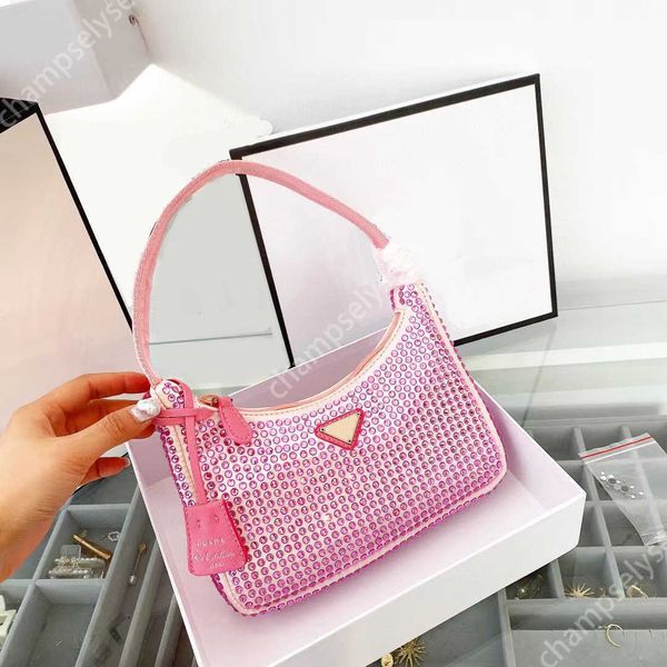 

5a quality women mini nylon bags handbags pink light green black white rhinestone purses designer shoulder crossbody bag multi pochette32
