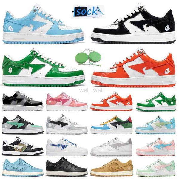 

with box dress shoes bapestas baped ape men designer shoe bapesta sneaker patent leather blue orange green black white pastel camo beige men