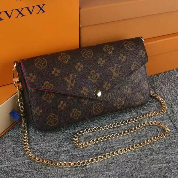 

women messenger leather handbag evening bag original box high-quality flower checkers date code serial number embossed louise purse vutton c, Red;black