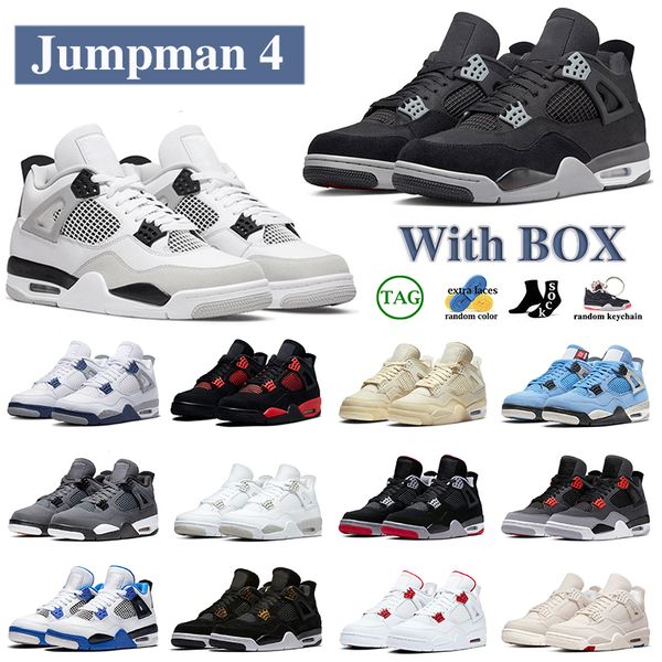 

box with 4s men women basketball shoes with box 4 black cat university blue white oreo motorsports fire red infrared white cement sail canva