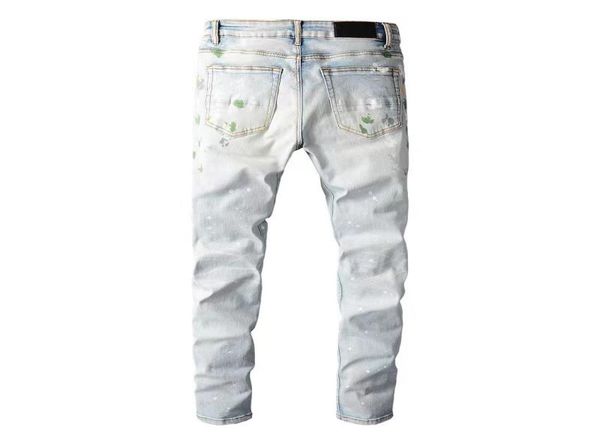 

fashion modern mens jeans slim style leisure stripes mans summer design paint washed solid motorbike pants2772726, Blue