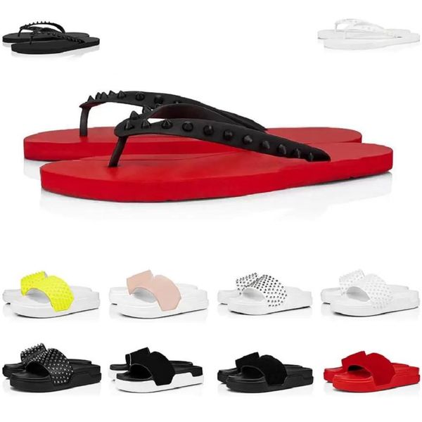 

new christians designer shoes with box designer red ss studded slippers studs rivet flip flops thong sandals men women beach outdo syqz, Black