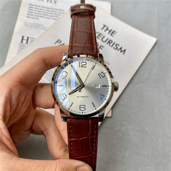 

on mens watch satch time walker mechanical automatic watches stainless steel case leather watchband wristwatch for men wa281h, Slivery;brown