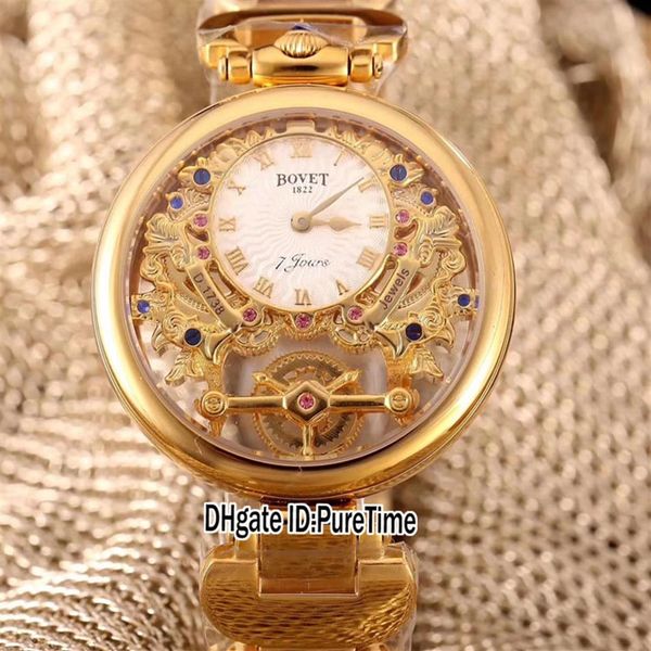 

new bovet amadeo fleurier grand complications virtuoso skeleton tourbillon swiss quartz 18k yellow gold white dial mens watch watc227c, Slivery;brown