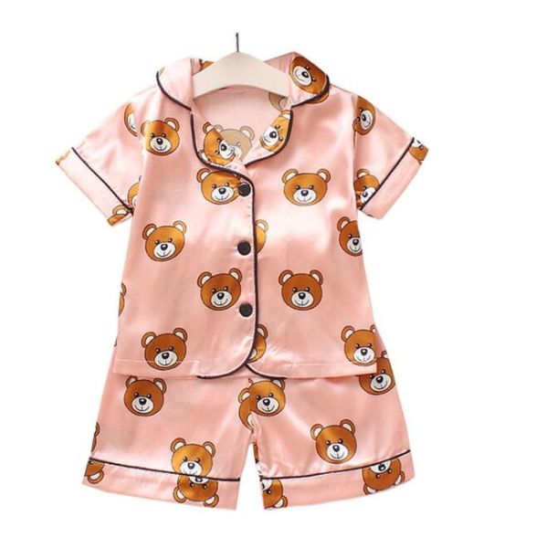 

summer children039s pajamas sets boys girls cartoon bear home wear kids twopiece set shortsleeved suit child clothes retail4610300, White
