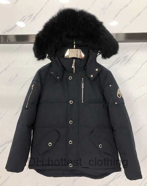 

moose men knuckles winter big fur collar down jacket coats puffer jackets hooded thick coat mens couples parka winters canada doudoune 5 ckm, Black