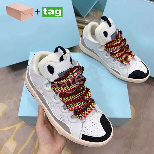 

with box fashion brand lanvins casual shoes designer men women shoe lace-up extraordinary sneaker leather curb sneakers calfskin rubber napp, Black