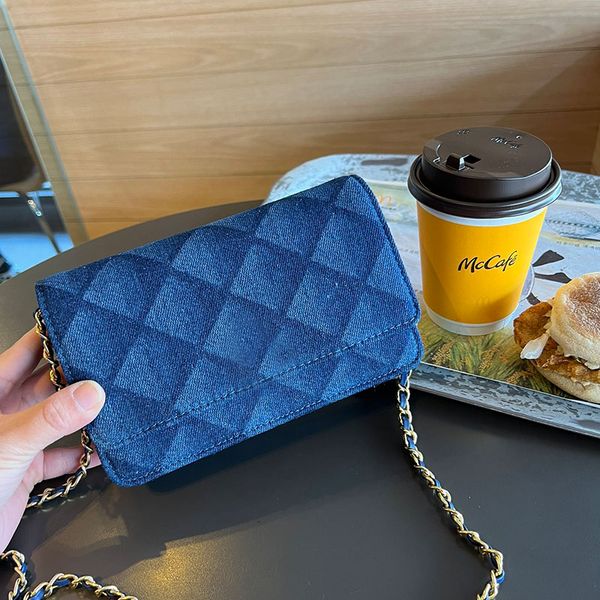 

designer fashion women's handbag chain crossbody bag simple blue fashion belt box leather small capacity mini womens handbag