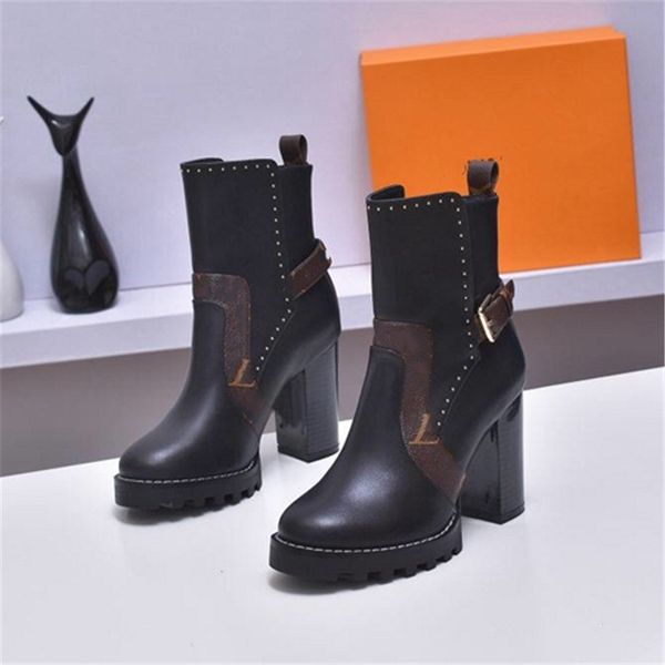

fashion boots louiseity casual women luxury design winter warm heel snow leather thick soled sock boots viutonity 05-09, Black