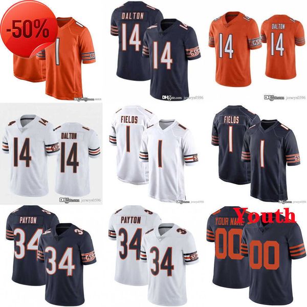 

men women youth chicago''bears''jersey 34 walter payton 1 justin fields 14 andy dalton 12 allen robinson 10 chase claypo, Black;red