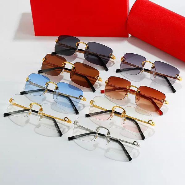 

mens designer glasses sunglasses leopard head composite metal rimless optical frame classic rectangle square luxury gold sunshade sunglass c, White;black