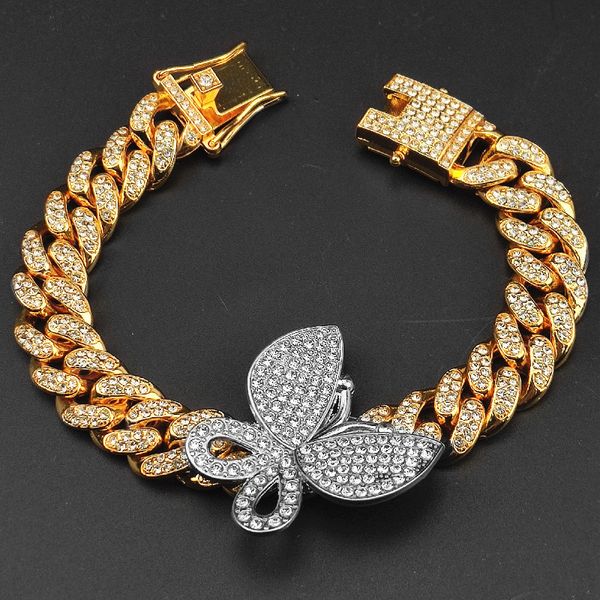 

jewelry designer bracelets for women 18k gold silver plated love bangle evil eye chians wedding wholesale hip hop 12mm cuban chain full diam, Golden;silver