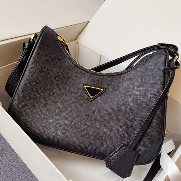 

hobo shoulder bag women classic handbags purse saffiano leather gold hardware zipper closure triangle sign fashion letters plain armpit cros