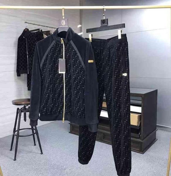 

european station tide brand autumn leisure suit double jacquard leisure jacket men039s and women039s twopiece suit fashion3500932, Black;brown