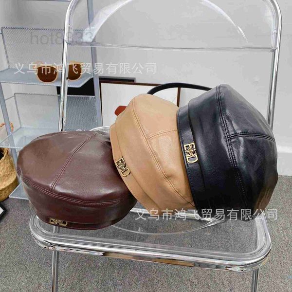 

berets designer autumn and winter korean gold label pu leather beret female british temperament octagonal hat net red painted ds71, Blue;gray